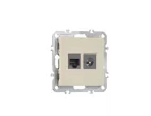 Розетка RJ45 cat.6 + TV 0-2400 МГц, комбинированная на 2 выхода (компьютер + телевизор), цвет матовый кремовый, серия A07 Donel