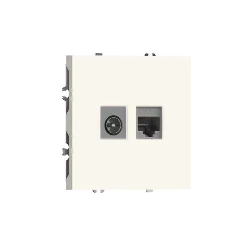 Розетка RJ45 cat.6 + TV 0-2400 МГц, комбинированная на 2 выхода (компьютер + телевизор), цвет матовый кремовый, серия S08 Donel