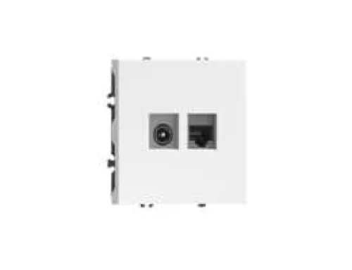 Розетка RJ45 cat.5 + TV 0-2400 МГц, комбинированная на 2 выхода (компьютер + телевизор), цвет глянцевый белый, серия S08 Donel