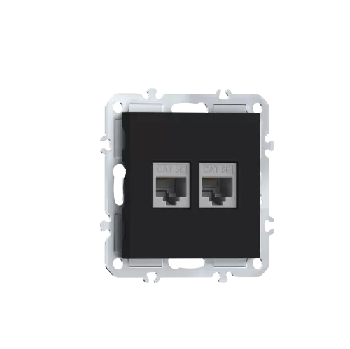 Розетка RJ45 + RJ45 cat.5, компьютерная на 2 выхода, цвет матовый карбон, серия A07 Donel