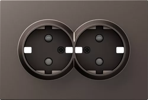Накладка для розетки Schuko двойной с заземлением, со шторками, цвет мокко, серия S08 Donel
