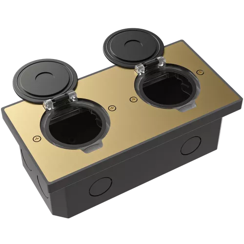 Лючок для электроустановочных изделий стандарта 45х45, установка 2 модулей 45х45мм, IP44, с круглой крышкой, БЕЗ установочного набора, цвет золото