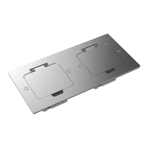 Лючок для электроустановочных изделий стандарта 45х45, установка 2 модулей 45х45мм, IP44, с квадратной крышкой, БЕЗ установочного набора, цвет полированное серебро