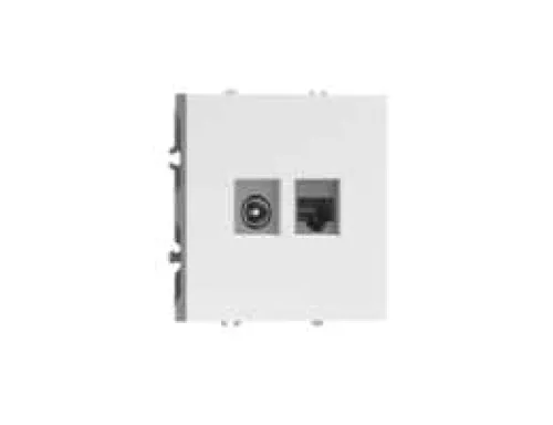Розетка RJ45 cat.5 + TV 0-2400 МГц, комбинированная на 2 выхода (компьютер + телевизор), цвет матовый белый, серия S08 Donel