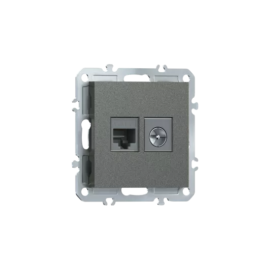 Розетка RJ45 cat.6 + TV 0-2400 МГц, комбинированная на 2 выхода (компьютер + телевизор), цвет матовый титан, серия A07 Donel
