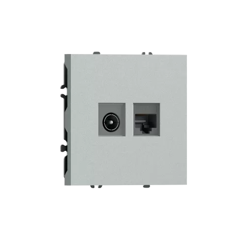 Розетка RJ45 cat.5 + TV 0-2400 МГц, комбинированная на 2 выхода (компьютер + телевизор), цвет графит серый, серия S08 Donel