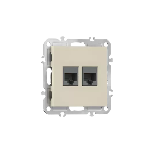 Розетка RJ45 + RJ45 cat.6, компьютерная на 2 выхода, цвет матовый кремовый, серия A07 Donel