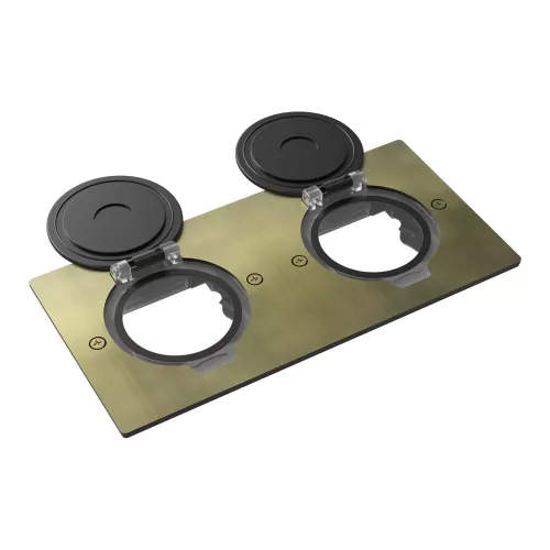 Лючок для электроустановочных изделий стандарта 45х45, установка 2 модулей 45х45мм, IP44, с круглой крышкой, БЕЗ установочного набора, цвет античная латунь
