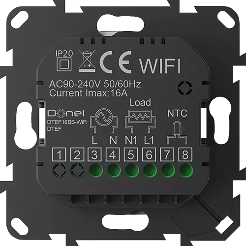Термостат с датчиком пола программируемый через приложение, с Wi-Fi, 16A, размер накладки 55х55мм, цвет стекло черное