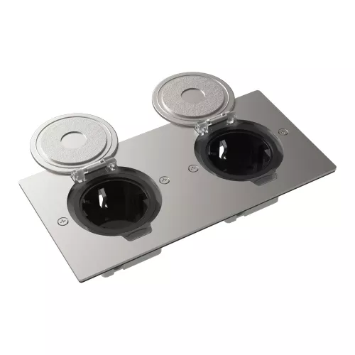 Лючок для электроустановочных изделий стандарта 45х45, установка 2 модулей 45х45мм, IP44, с круглой крышкой, БЕЗ установочного набора, цвет никель