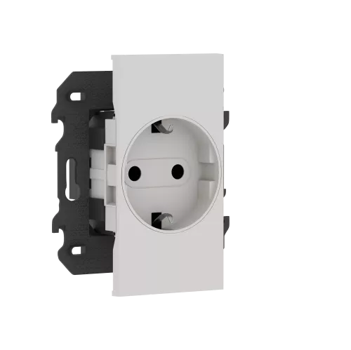 Розетка на 220v с накладкой на 2м, с/з, шторки, 16А, винты, в сборе с суппортом, цвет серый матовый