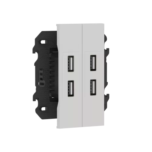 Зарядное устройство USB типа A+A+A+A, ток до 2x2100мА, в сборе с суппортом, цвет серый матовый