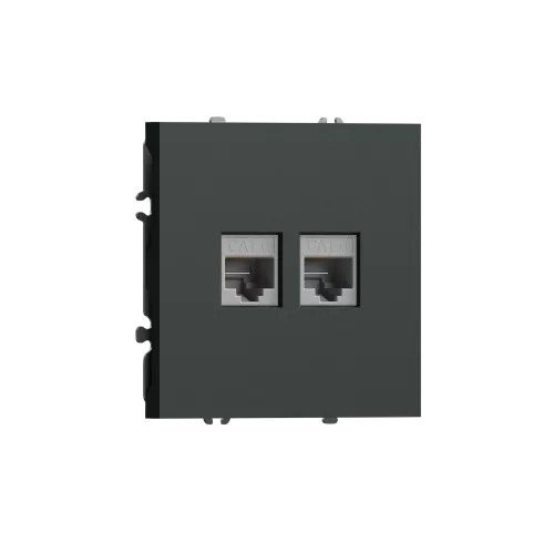 Розетка RJ45 + RJ45 cat.6, компьютерная на 2 выхода, цвет графит черный, серия S08 Donel