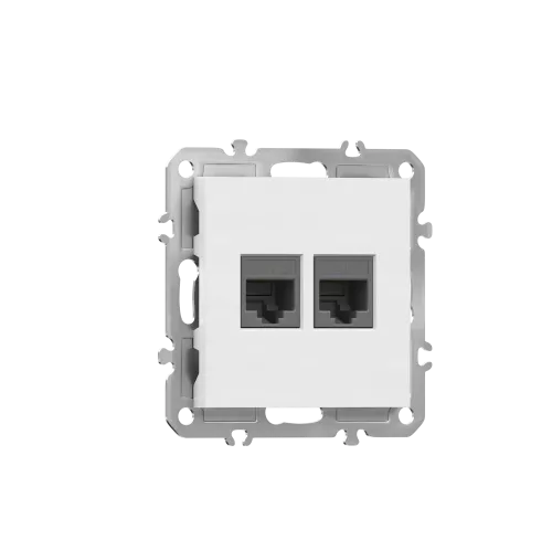 Розетка RJ11 + RJ45 cat.6, комбинированная на 2 выхода (телефон + компьютер), цвет глянцевый белый, серия A07 Donel