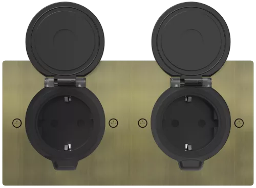 Лючок для электроустановочных изделий стандарта 45х45, установка 2 модулей 45х45мм, IP44, с круглой крышкой, БЕЗ установочного набора, цвет античная латунь