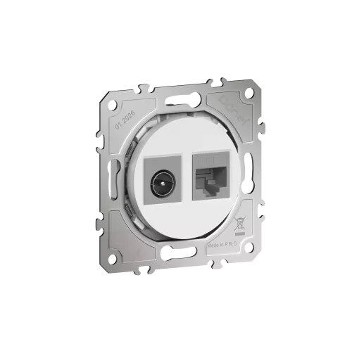 Розетка комбинированная RJ45 cat.6 + TV/SAT простая с разъёмом папа, цвет матовый белый, серия D16, Donel