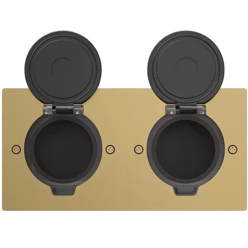 Лючок для электроустановочных изделий стандарта 45х45, установка 2 модулей 45х45мм, IP44, с круглой крышкой, БЕЗ установочного набора, цвет золото