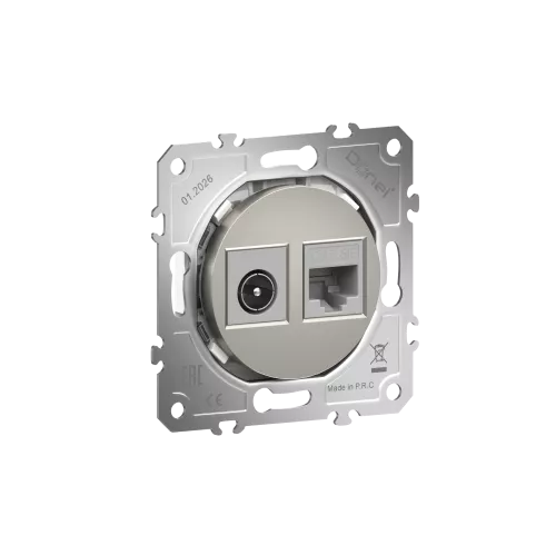 Розетка комбинированная RJ45 cat.5e + TV/SAT простая с разъёмом папа, цвет шампань, серия D16, Donel