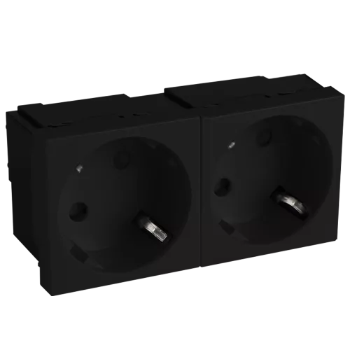 Розетка с заземлением с защитными шторками 16А 250В, 4 модуля, 90х45мм, поворот вилки на 45 градусов, на клеммах, цвет черный
