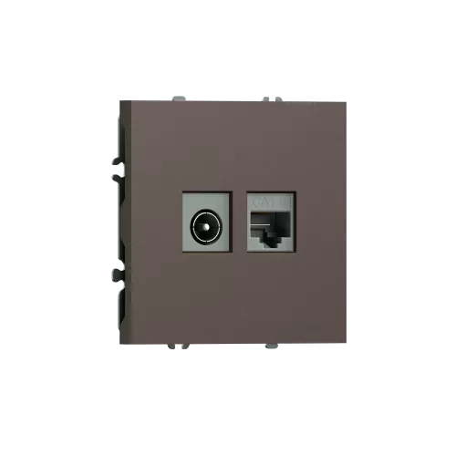 Розетка RJ45 cat.6 + TV 0-2400 МГц, комбинированная на 2 выхода (компьютер + телевизор), цвет мокко, серия S08 Donel