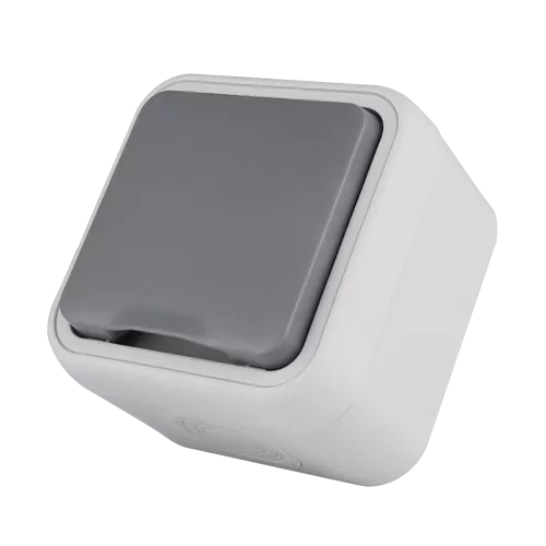 Розетка Schuko с заземлением со шторками с крышкой накладная 16А 250В IP55 на винтах, цвет серый, серия W55 Donel
