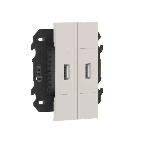 Зарядное устройство USB типа A+A, ток до 2x2100мА, в сборе с суппортом, цвет песочный матовый