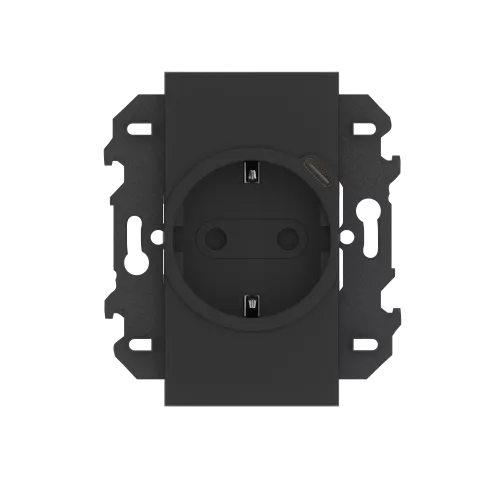 Розетка на 220v + USB типа С, с накладкой на 2м, с/з, шторки, 16А, в сборе с суппортом, винты, цвет чёрный