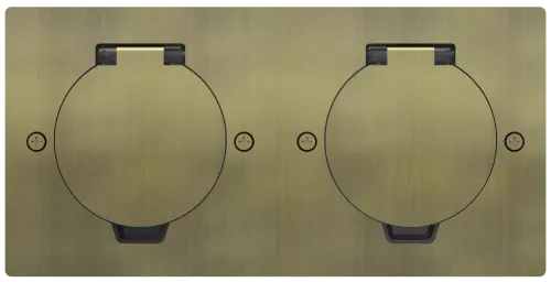 Лючок для электроустановочных изделий стандарта 45х45, установка 2 модулей 45х45мм, IP44, с круглой крышкой, БЕЗ установочного набора, цвет античная латунь