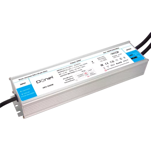 Блок питания для светодиодной ленты, DC48В 250Вт 5.2А IP67, управление DALI с функцией Push-Dim, размер 260х73х45мм, PFC >0.95