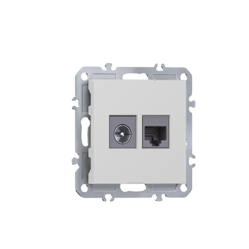 Розетка RJ45 cat.5 + TV 0-2400 МГц, комбинированная на 2 выхода (компьютер + телевизор), цвет матовый белый, серия A07 Donel