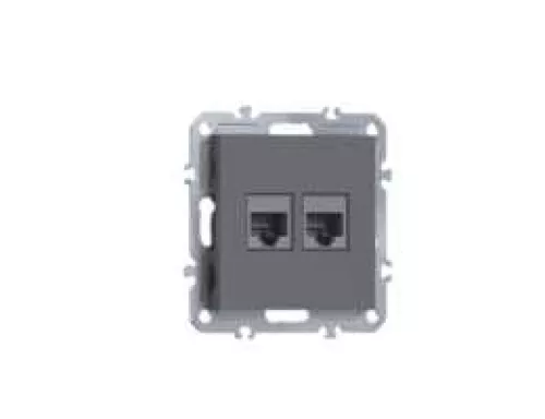 Розетка RJ45 + RJ45 cat.5, компьютерная на 2 выхода, цвет матовый серый, серия A07 Donel