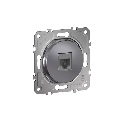 Розетка компьютерная RJ45 cat.6 на 1 порт, цвет сталь, серия D16, Donel