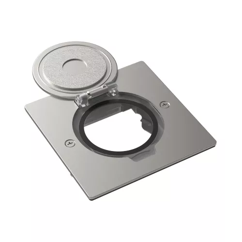 Лючок для электроустановочных изделий стандарта 45х45, установка 1 модуля 45х45мм, IP44, квадратный, с круглой крышкой, БЕЗ установочного набора, цвет никель