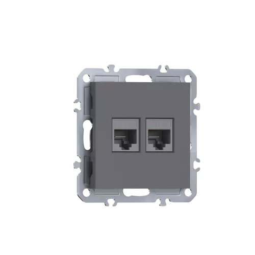 Розетка RJ45 + RJ45 cat.5, компьютерная на 2 выхода, цвет матовый серый, серия A07 Donel