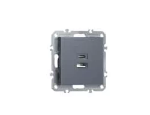 USB-зарядка типа A+С 3100мA 12Вт, цвет сталь, серия A07 Donel