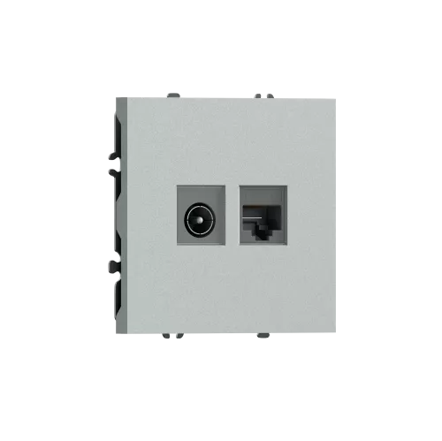 Розетка RJ45 cat.6 + TV 0-2400 МГц, комбинированная на 2 выхода (компьютер + телевизор), цвет графит серый, серия S08 Donel