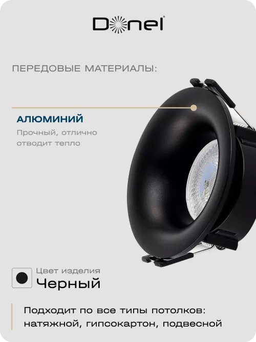 Светильник встраиваемый под LED-лампу с цоколем GU10  D86xH40мм IP20, черный, без лампы