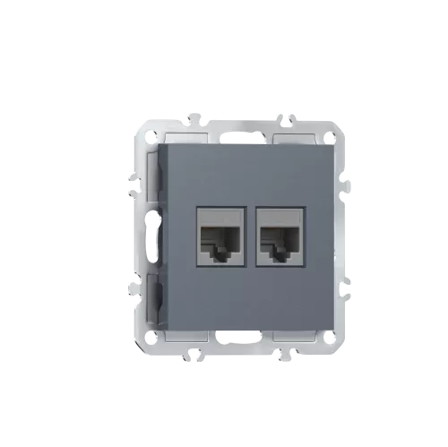 Розетка RJ45 + RJ45 cat.6, компьютерная на 2 выхода, цвет сталь, серия A07 Donel