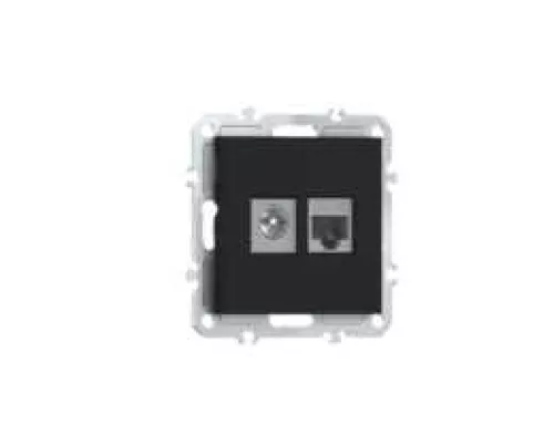 Розетка RJ45 cat.5 + TV 0-2400 МГц, комбинированная на 2 выхода (компьютер + телевизор), цвет матовый карбон, серия A07 Donel
