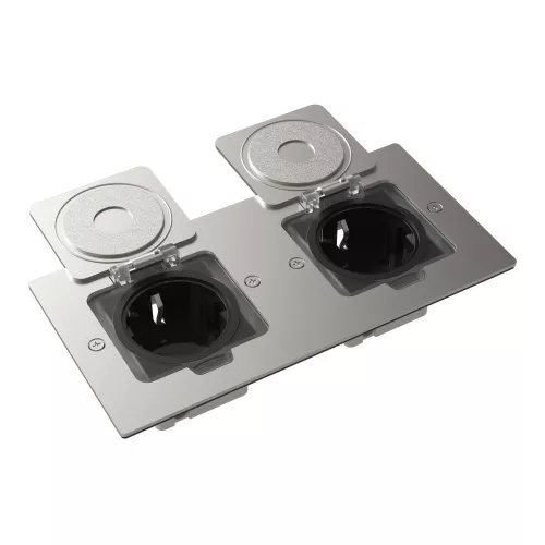 Лючок для электроустановочных изделий стандарта 45х45, установка 2 модулей 45х45мм, IP44, с квадратной крышкой, БЕЗ установочного набора, цвет никель