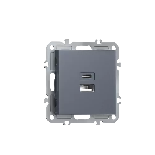 USB-зарядка типа A+С 3100мA 20Вт, цвет сталь, серия A07 Donel