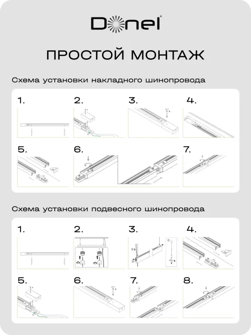 Шинопровод однофазный алюминиевый, накладной/подвесной, L2080х34х19.2мм, токоподвод и заглушка в комплекте, цвет - черный