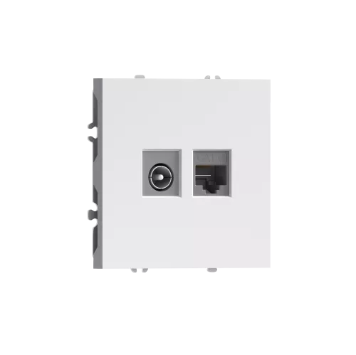 Розетка RJ45 cat.6 + TV 0-2400 МГц, комбинированная на 2 выхода (компьютер + телевизор), цвет матовый белый, серия S08 Donel