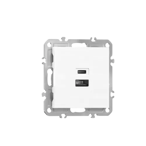 USB-зарядка типа A+С 3100мA 12Вт, цвет глянцевый белый, серия A07 Donel