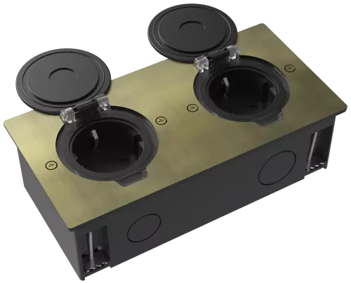 Лючок для электроустановочных изделий стандарта 45х45, установка 2 модулей 45х45мм, IP44, с круглой крышкой, БЕЗ установочного набора, цвет античная латунь