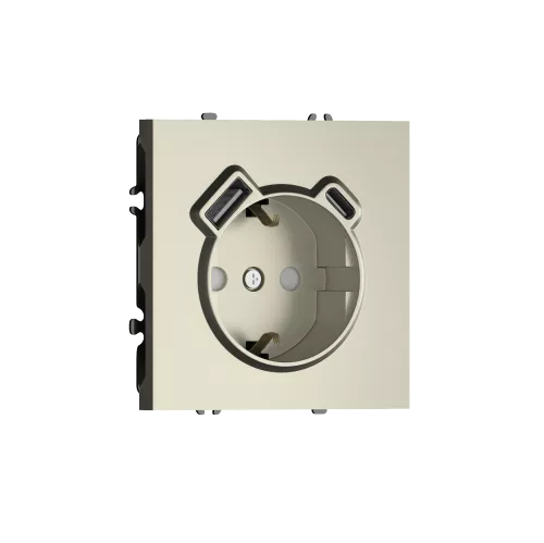 Розетка 220В с заземлением, со шторками, 16А + зарядка USB A+C 20W, на винтах, шампань Donel S08