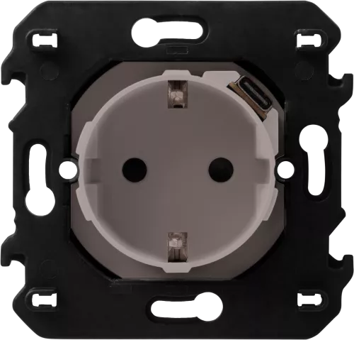 Розетка нем.ст. 2К+З со встр.зарядкой USB C + супп.2м ~250В 16А/=5В 1.5А 2 м. серый