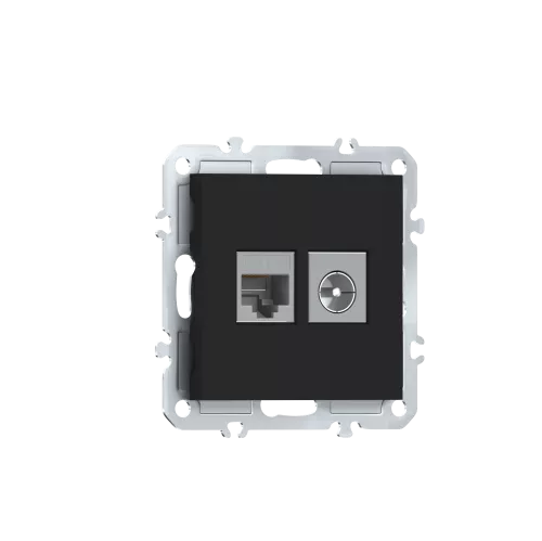 Розетка RJ45 cat.6 + TV 0-2400 МГц, комбинированная на 2 выхода (компьютер + телевизор), цвет матовый карбон, серия A07 Donel