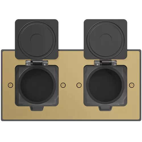 Лючок для электроустановочных изделий стандарта 45х45, установка 2 модулей 45х45мм, IP44, с квадратной крышкой, БЕЗ установочного набора, цвет золото