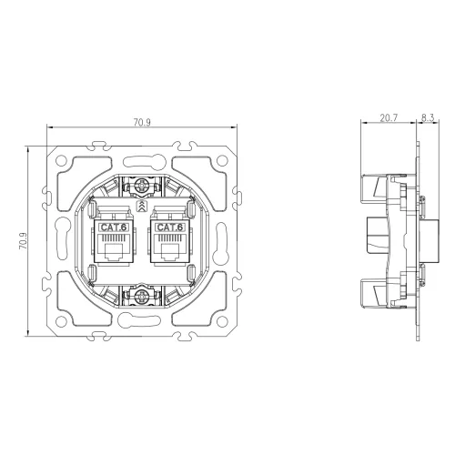 Механизм розетки RJ45 cat.6 + RJ45 cat.6, компьютерная розетка на 2 выхода для серий A07/S08, Donel